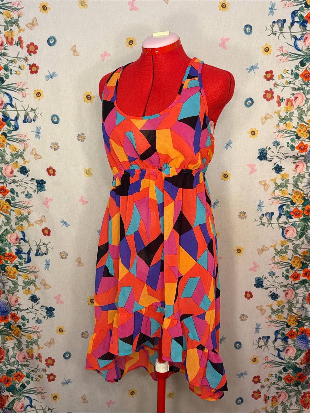 Xhilaration - Vibrant Geometric High-Low Mini Dress or Swim/Beach Coverup